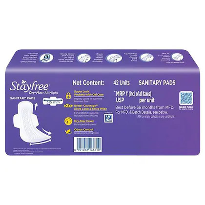 Stayfree All Night Ultra Dry Max Sanitary Napkin (XXL) 42 pads