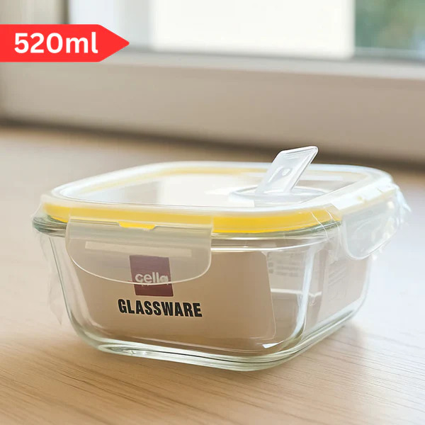 Cello Clip-O-Fresh Square Borosilicate Container 520ml