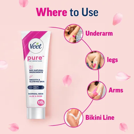 Veet Pure Hair Removal Rose Extracts Cream, 100 GM