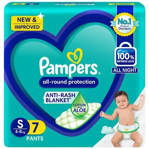 Pampers Diaper Pants- Small Size, All Round Protection, Anti-Rash Blanket, New & Improvd, 7 Pants