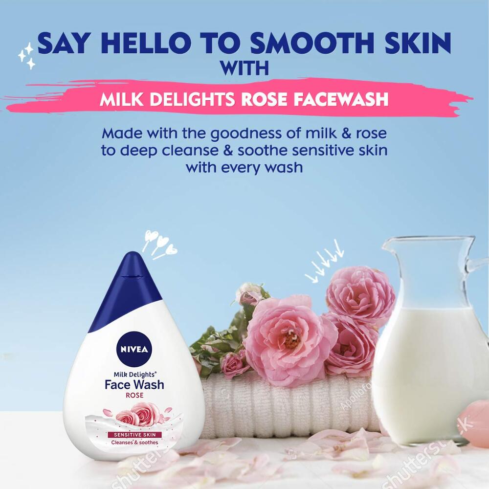 NIVEA Women Face Wash for Sensitive Skin- Milk Delights Rose Clensing And Soothe 100 ml