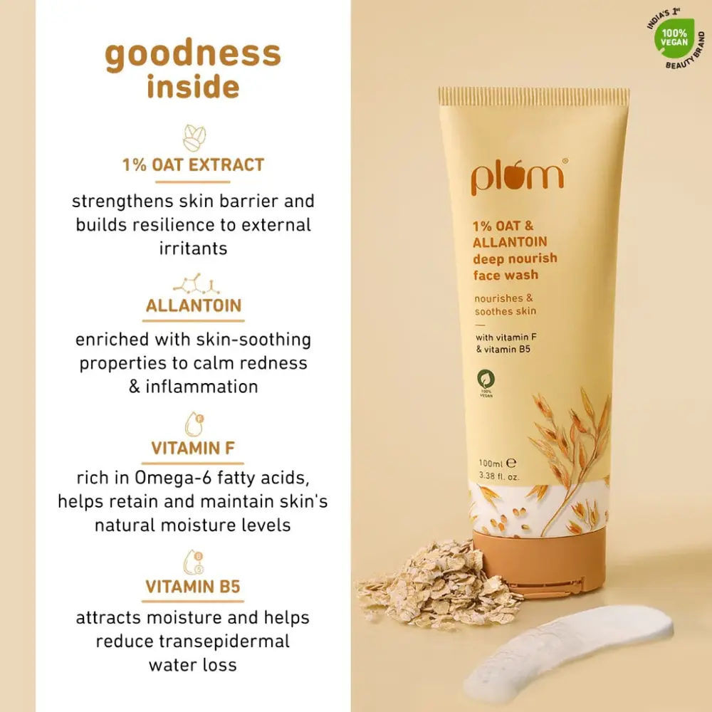 Plum Oat & Allantoin Deep Nourish Face Wash | With Vitamin F & B5 | 100% Vegan, 100 ml