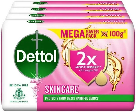 Dettol Skincare Soap,100gm Pack of 4