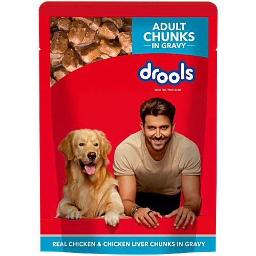 Drools Real Chicken & Chicken Liver Chunks In Gravy Dog Wet Food, Adult, 150 g