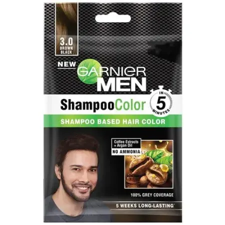 Garnier Men, Liquid Hair Colour, Shampoo Color, 3.0 Brown Black, 10ml+10ml