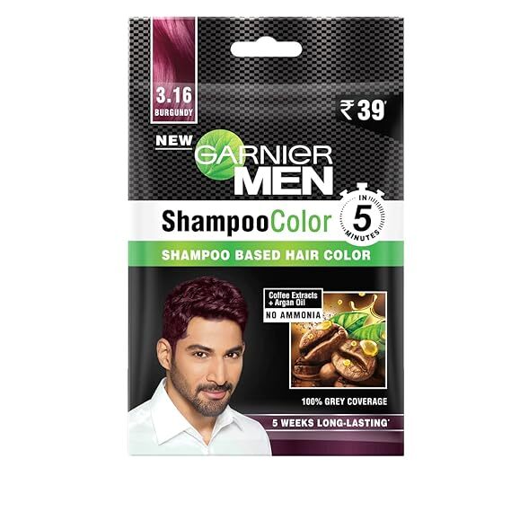 Garnier Men, Liquid Hair Colour, Shampoo Color, 3.16 Burgundy, 10ml+10ml
