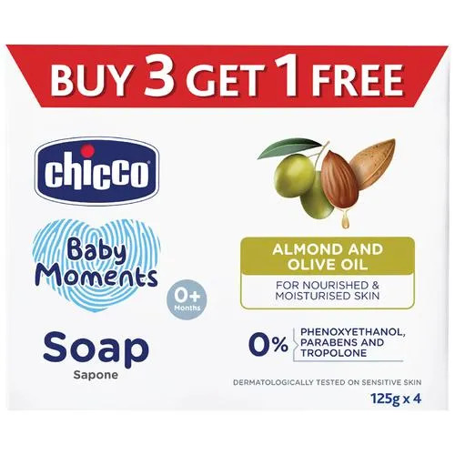 Chicco Baby Moments Soap, 125 gm (Buy 3, Get 1 Free)