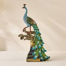 Premium Handcrafted Resin Royal Peacock Perched On Tree Branch Figurine 1pc