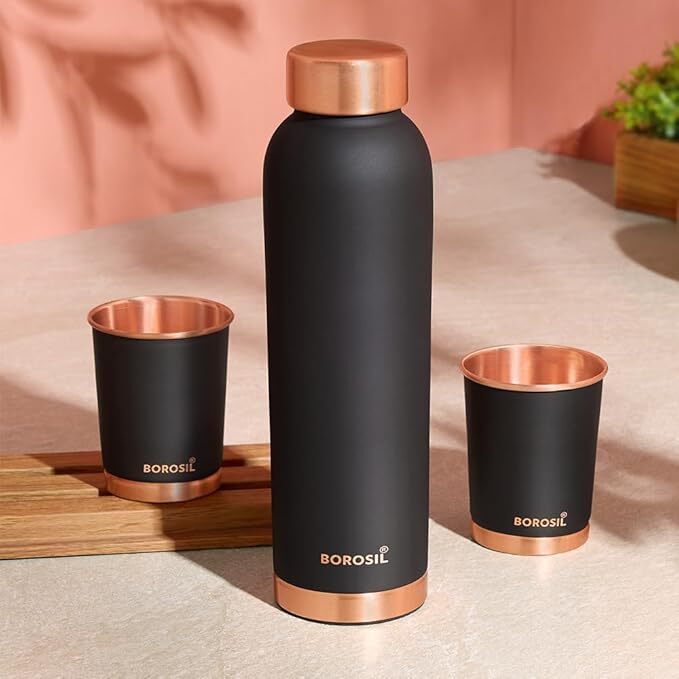 Borosil Copper Hydrration Bottle Set 1L+250ml*2