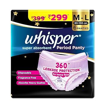 Whisper Super Absorbent Period Panty M-L, 6 Pants