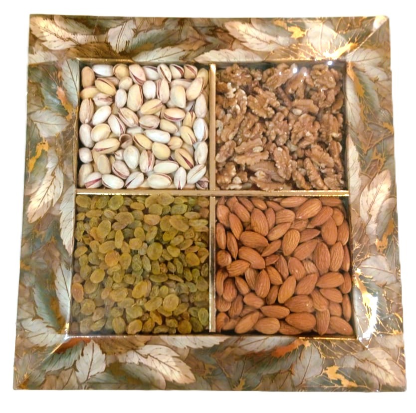 Qkart Festive Decorative Dry Fruit Small Square Platter, (P-100g, A-130g, K-150g, Ak-80g)