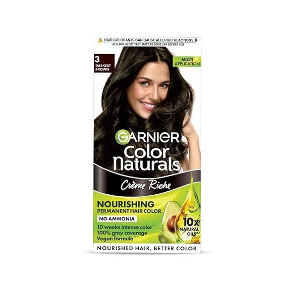 Garnier, Hair Colouring Creme, Long-lasting Colour, Smoothness & Shine, Color Naturals, Shade: 3 Darkest Brown, 70ml + 60g