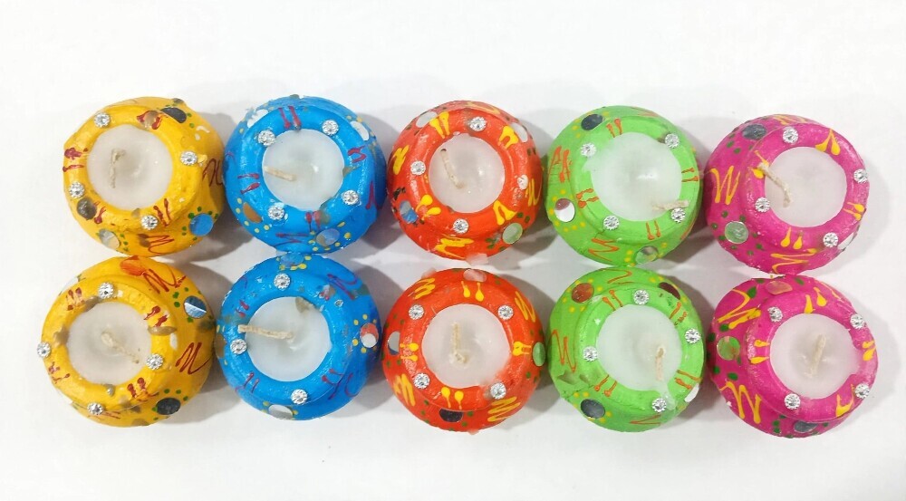Mr. Cock Decorative Multicolour Diya Candle MTK-08 Set of 10