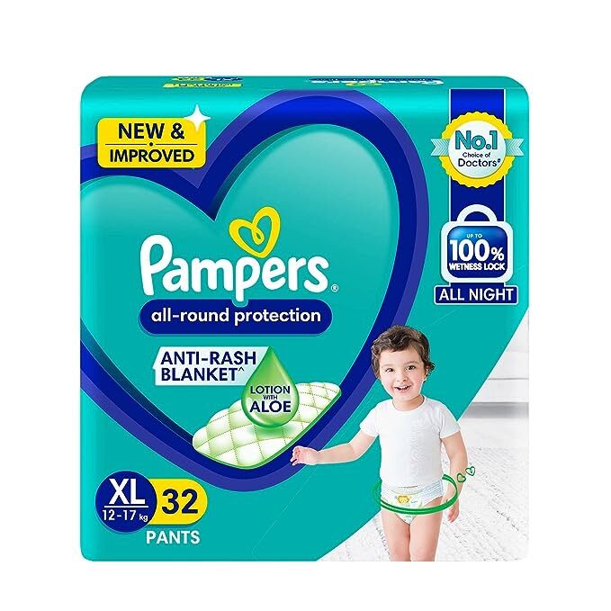 Pampers Diaper Pants- Large Size, All Round Protection, Anti-Rash Blanket, New & Improvd, 32 Pants