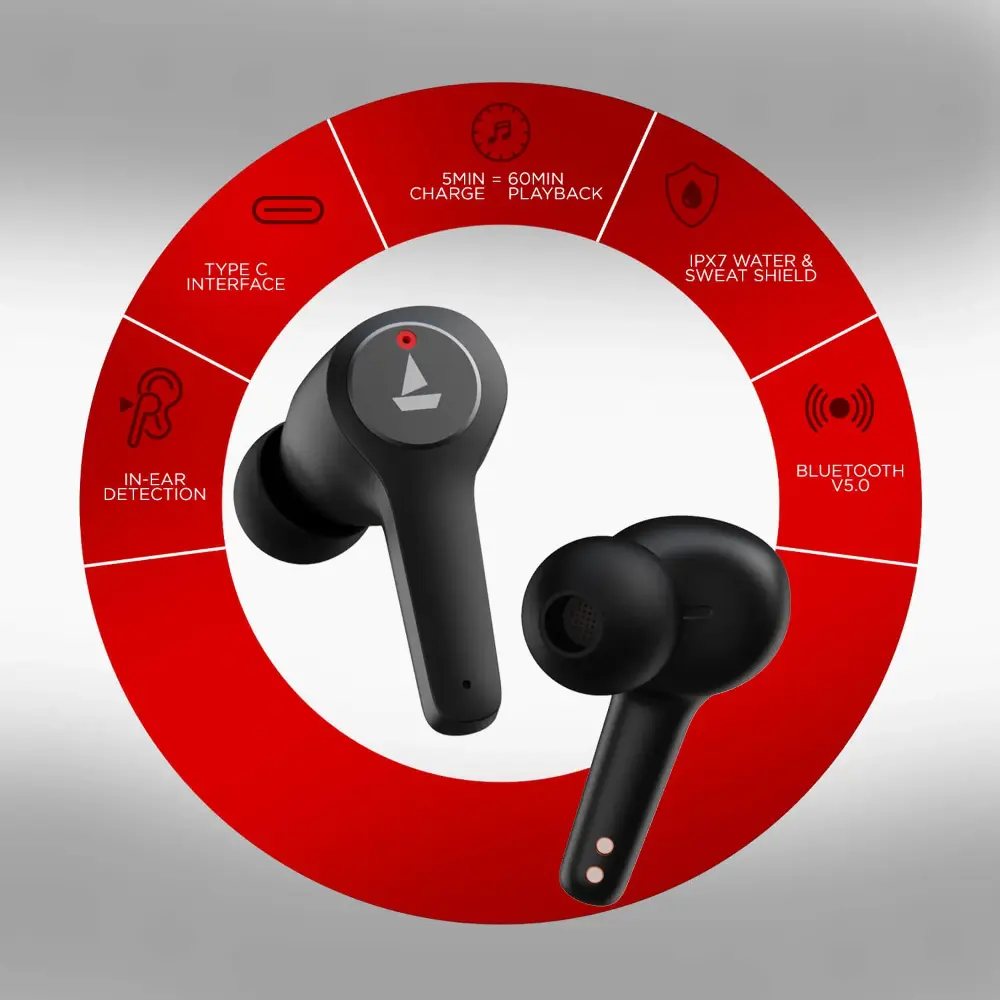 Airdopes 451v2 Wireless Earbuds with 10mm drivers, Dual mic with ENx Technology, 25 Hours Playback, Type-C Interface