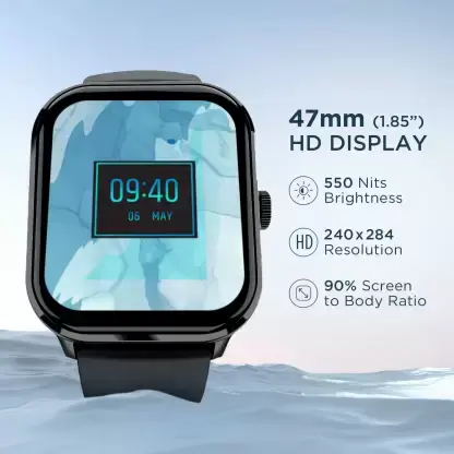 boAt Wave Infinity with 1.85" HD Screen, Functional Crown and Bluetooth Calling Smartwatch (Charcoal Black Strap, Free Size)