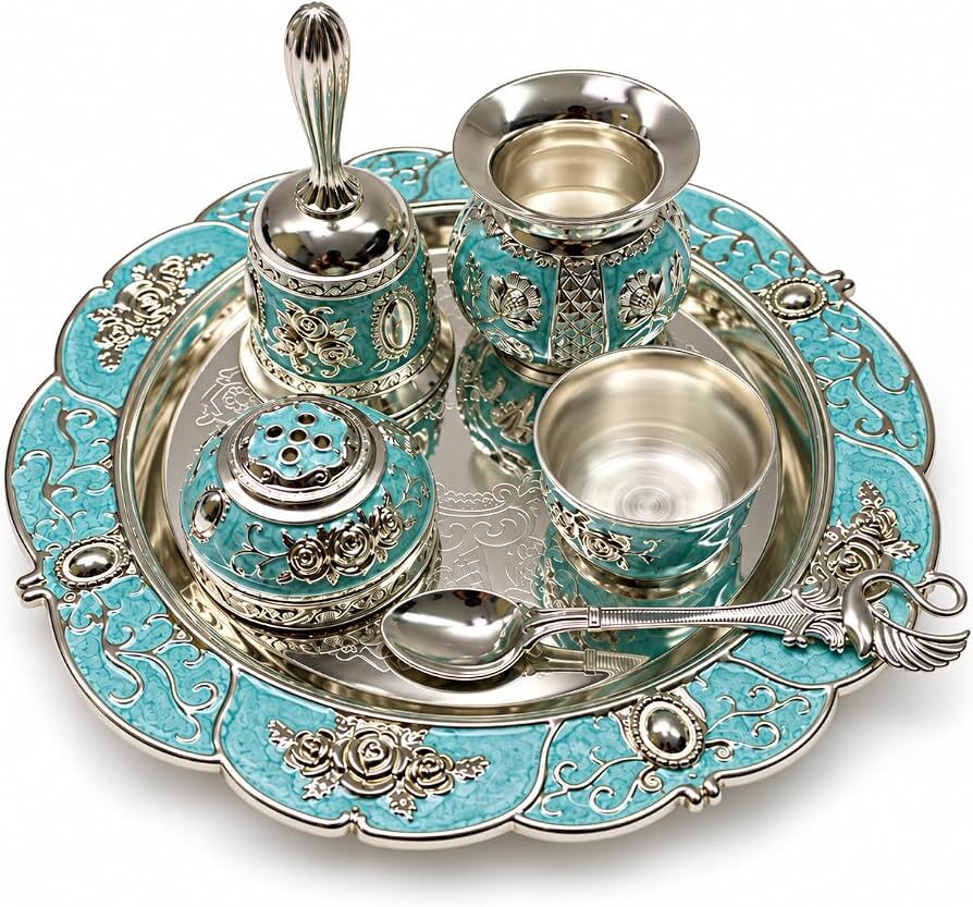 Aura Silver Lusture & Love Set of 6 Pooja Thali 1N
