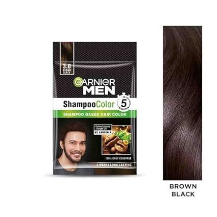 Garnier Men, Liquid Hair Colour, Shampoo Color, 3.0 Brown Black, 10ml+10ml