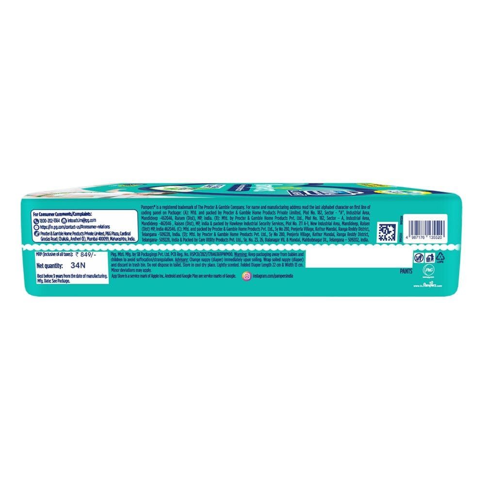Pampers Diaper Pants- Large Size, All Round Protection, Anti-Rash Blanket, New & Improvd, 34 Pants