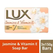 Lux Jasmine & Vitamin E Bathing Soap Pack of 3 | For Glowing Skin | Beauty Soap Mega, 150 g