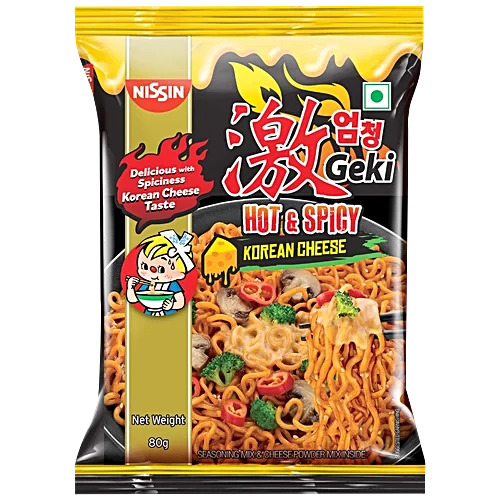 Nissin Hot & Spicy Korean Cheese Flavoured Ramen Instant Noodles, 80 g