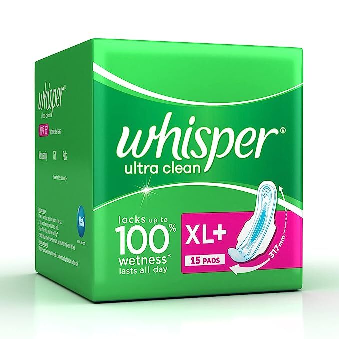 New Whisper Ultra hygiene+comfort Sanitary Pads XL+, Pack of 15 Pads
