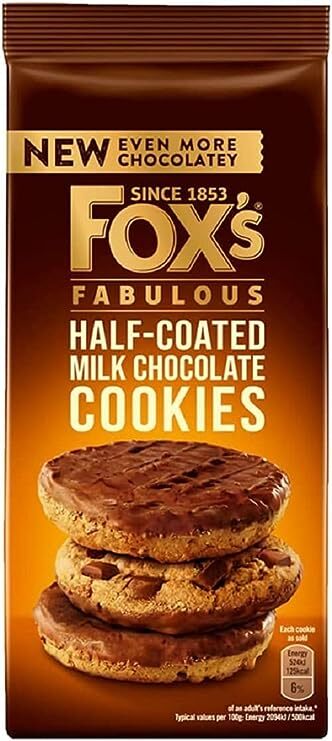Fox's Fabulous Half Coated Milk Chocolate Cookies, 175 g