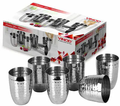 Vinod Premium Hammered Glass 300ml 6 Pcs Set