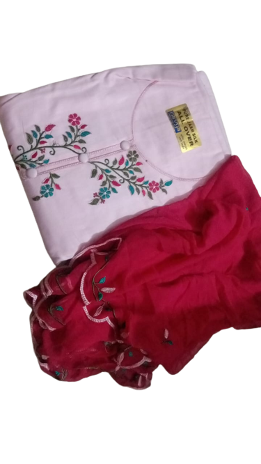 Latest Design Pink Red Kadhai Cotton Suit