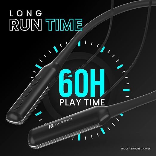 Portronics Harmonics 250 Wireless Bluetooth Headset with Long Lasting 60 Hrs Playtime, Smart Voice Assistant, Dual Pairing, Sweat & Splash Proof, Best for Gaming, Running, Workout(Black)