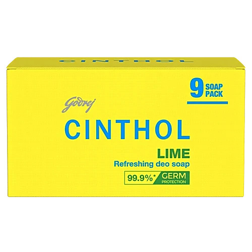 Cinthol Refreshing Deo Lime Bath Soap, 99.9% Germ Protection, 100 g (Pack of 9)