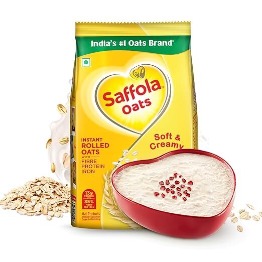 Saffola Oats Instant Rolled Oats With Fibre Protein Iron Soft 7 Creamy 900g