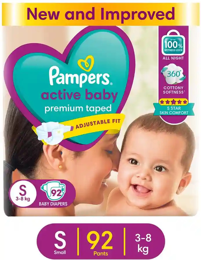 Pampers Active Baby Taperd Diapers S 3-8 KG baby 92 p