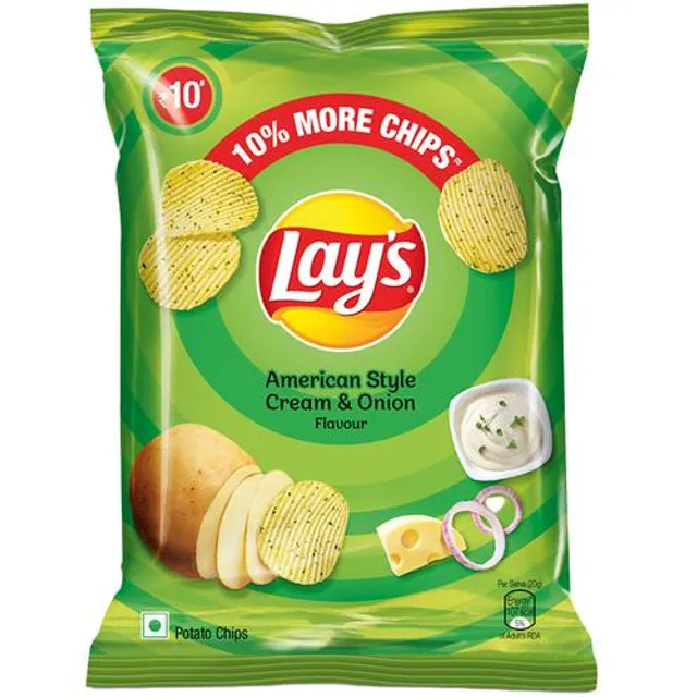 Bulk Deal:- Lays American Style Cream & Onion Flavour, Crunchy Snacks, 23 g Pouch ( Pack of 12 )