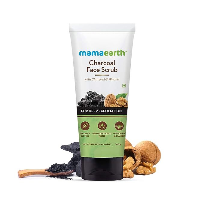 Mamaearth Charcoal Face Scrub For Oily Skin and Normal skin, with Charcoal and Walnut for Deep Exfoliation - 100 g