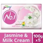 Godrej No.1 Jasmine & Milk Cream Bathing Soap, 100 g (Pack of 5)