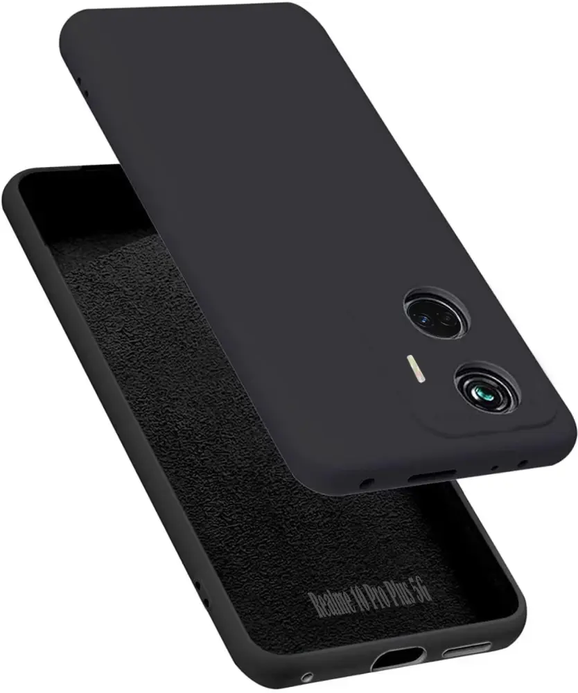 VAPRIF Back Cover for Realme 10 Pro Plus 5G, realme 10 Pro+ 5G, Soft Silicone Protective Cloth Inside (Black, Dual Protection, Pack of: 1)