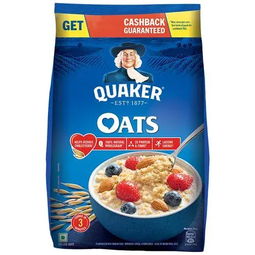 Quaker Oats Natural Wholegrain, Nutritious Breakfast Cereal, 1 kg Pouch