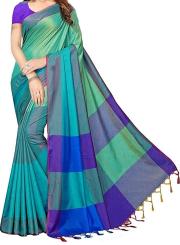  Women Soft Cotton Silk Banarasi Saree Free Size with Blouse Piece