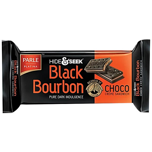 Parle platina hide &seek black bourbon choco creme sandwich, 100G