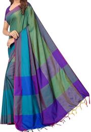  Women Soft Cotton Silk Banarasi Saree Free Size with Blouse Piece
