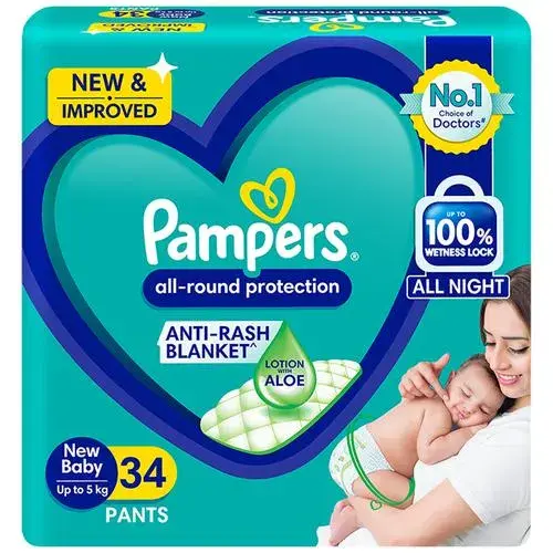 Pampers Diaper Pants For New Baby, All Round Protection, Anti-Rash Blanket, New & Improvd, 34 Pants