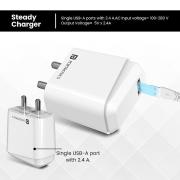 Portronics Adapto 41 M 2.4A 12w Fast Charging Adaptor,Comes with 1M Micro USB Charging Cable, Single Port Wall Charger for iPhone 11/Xs/XS Max/XR/X/8/7/6/Plus, iPad Pro/Air 2/Mini 3/Mini 4, Samsung S4/S5, and More.(White)