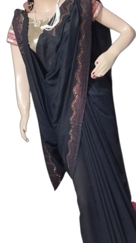 Black Saree with Golden border