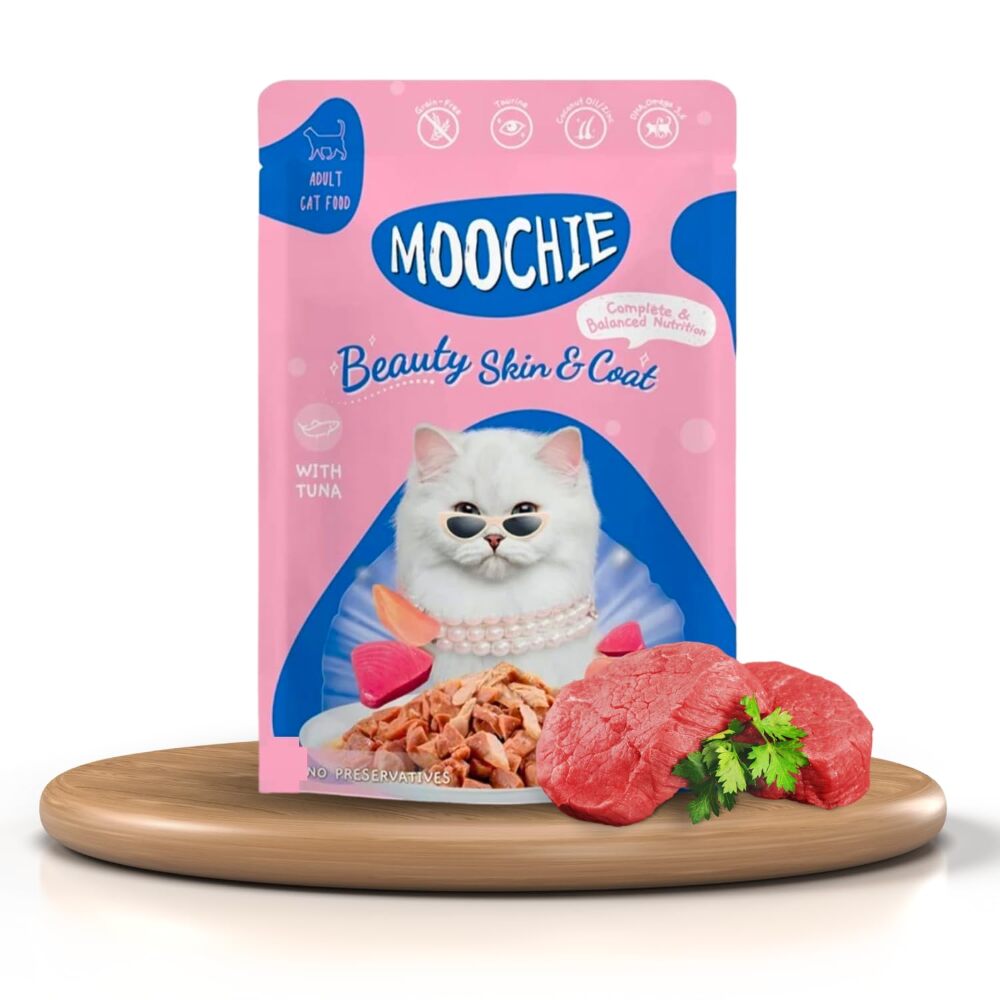 Moochie Wet Cat Food - Beauty Skin & Coat, Mince With Tuna, For Adults, 85 g