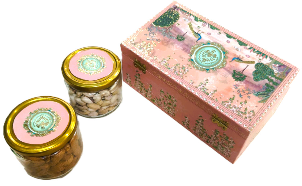 Qkart Celebration Pack Glass Jars Gifting Box, (A-200g, P-165g)