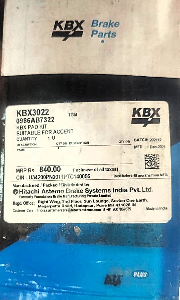 Disc Pad for Hyundai Accent / EON (New) - KBX3022