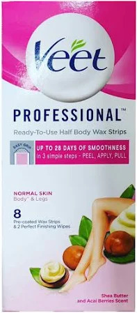 Veet Proffessional Ready To Use Half Body Wax Strips, 8Strips With Two Wipes