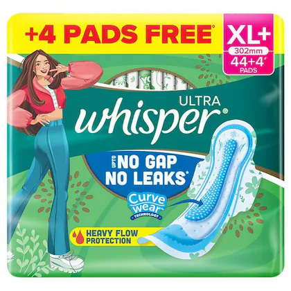 Whisper Ultra No Gap No Leaks XL+ Curve Wear 44+4 Pads