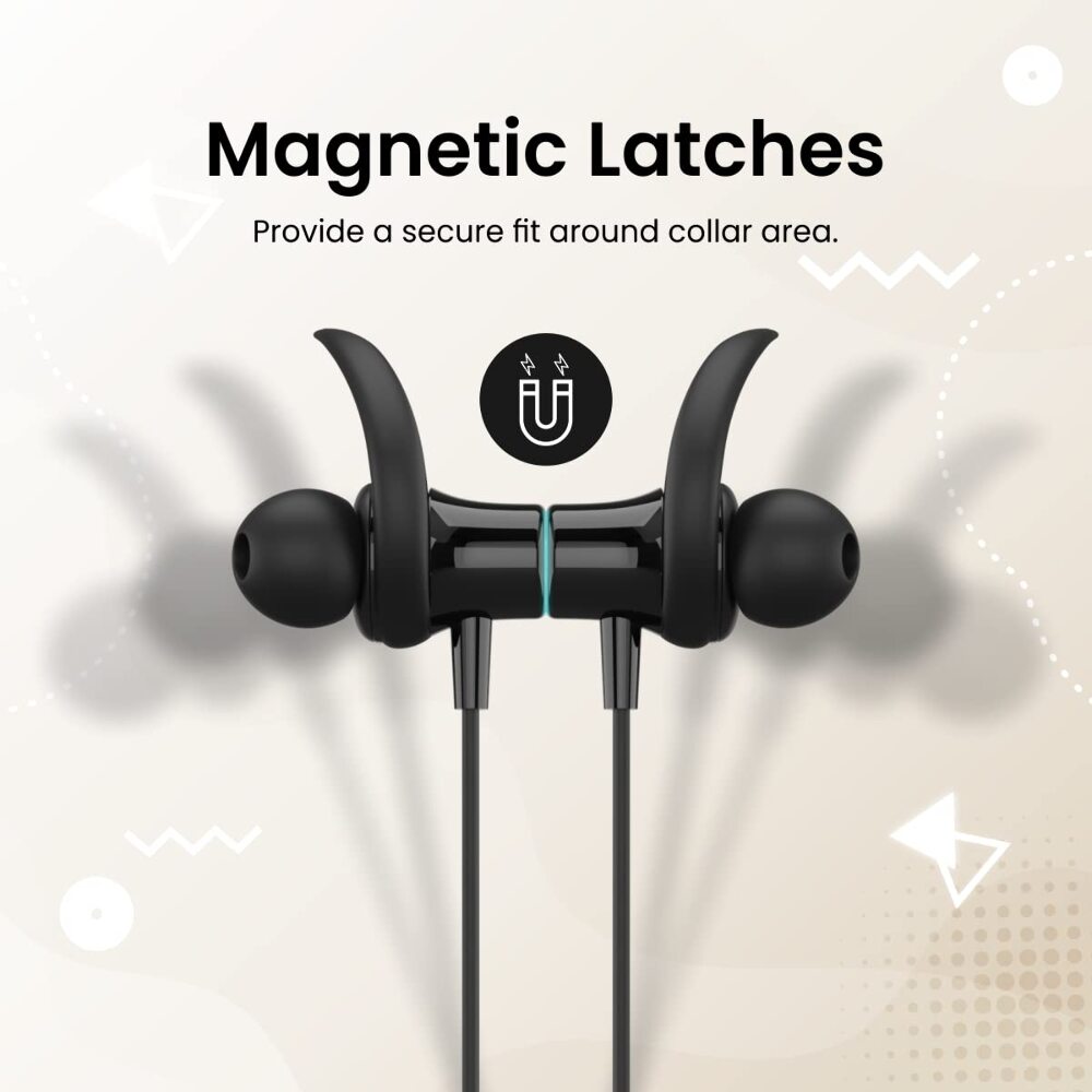 Portronics Harmonics Z6 Wireless Sports Headset with 30 Hours Playback, Bluetooth Version 5.3, Type C Charging Port, Metallic Earbuds, Voice Assistant, Magnetic Latch(Black)